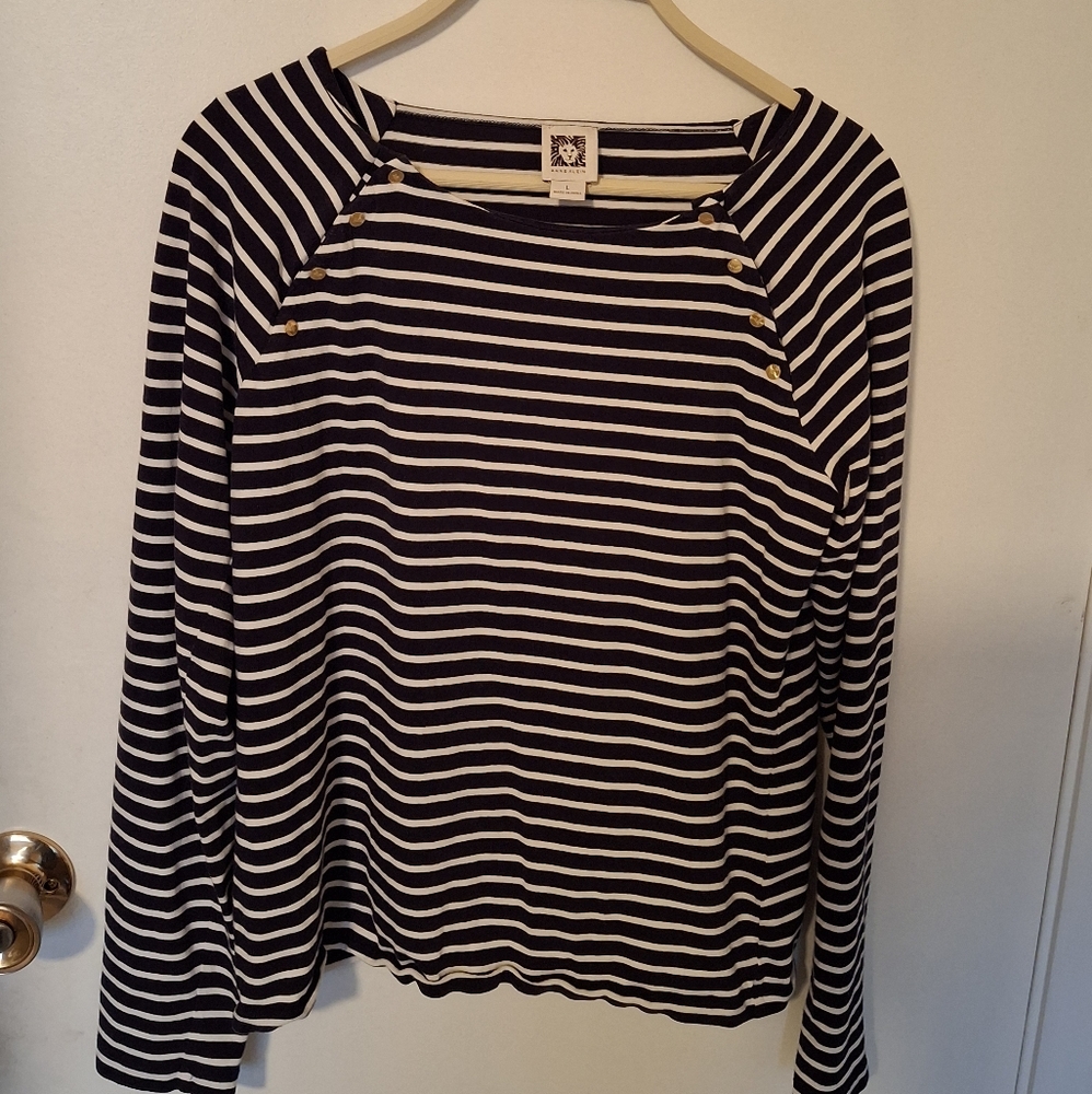 Anne Klein Striped Long Sleeve Top - Black and White